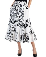 T Tahari Women's Printed Pull-On Tiered Midi Skirt