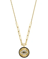 Effy White Diamond (7/8 ct. t.w.) and Black Diamond (1/20 ct. t.w.) Evil Eye 18" Pendant Necklace in 14k Gold