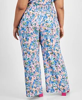 Bar Iii Trendy Plus Size Textured Floral Wide-Leg Pants, Created for Macy's