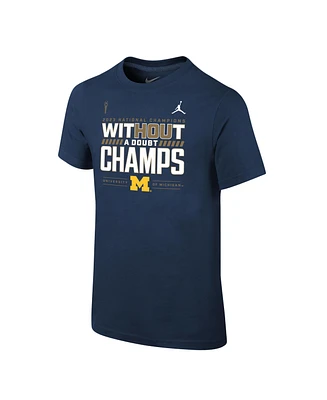 Big Boys Jordan Navy Michigan Wolverines College Football Playoff 2023 National Champions Locker Room T-shirt