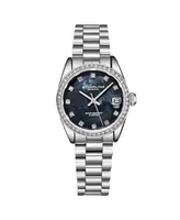 Stuhrling Women's Quartz ,Crystal Studded Bezel, Mop Dial, Stainless Steel Bracelet Watch