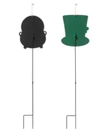 Glitzhome St. Patrick's Pot of Gold-tone Leprechaun Hat Metal Yard Stake, Set of Two