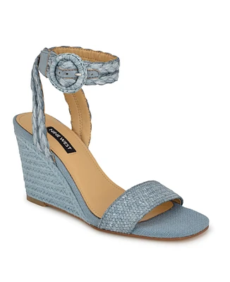 Nine West Women's Nerisa Square Toe Woven Wedge Sandals
