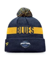 Men's Fanatics Navy St. Louis Blues Fundamental Patch Cuffed Knit Hat with Pom