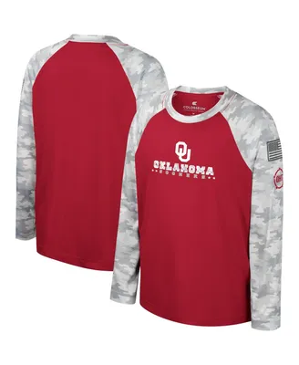 Big Boys Colosseum Crimson, Camo Oklahoma Sooners Oht Military-Inspired Appreciation Dark Star Raglan Long Sleeve T-shirt