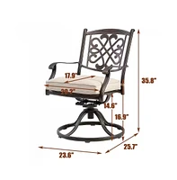 Mondawe Charcoal Gray Cast Aluminum Outdoor Dining Arm Chairs with Flower Pattern Backrest (Set of 4), Beige