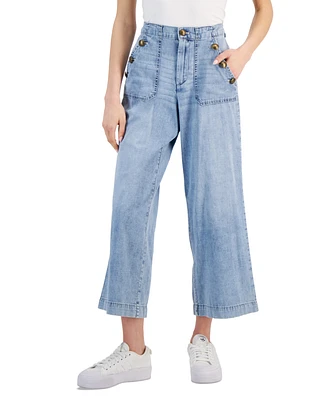 Nautica Jeans Women's Cotton High-Rise Wide-Leg Denim Sailor Pants - Ws