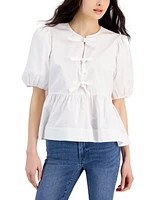 Nautica Jeans Women's Cotton Bow-Front Peplum Top