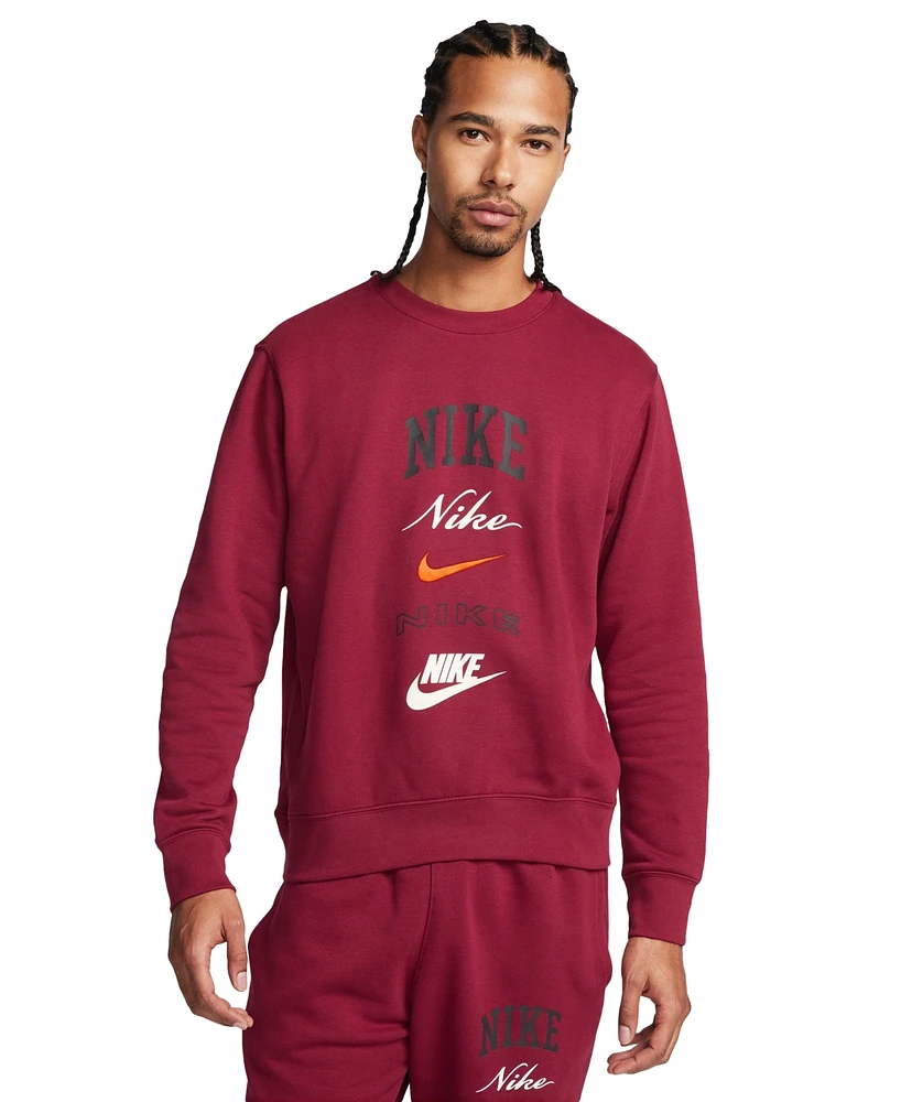 Nike Men's Club Fleece Stacked Logo-Print Brushed Sweatshirt