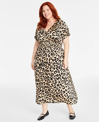 On 34th Trendy Plus Leopard-Print V-Neck Short-Sleeve Midi Dress, Created for Macy's