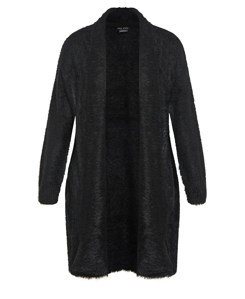 City Chic Women's Fluffy Longline Cardigan