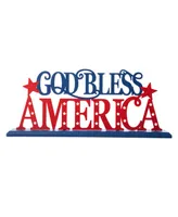 Glitzhome 18" L Wood Metal "God Bless America" Table Decor