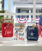 Glitzhome 7" H Set of 3 Patriotic, Americana Wooden Mason Jar Table Decor