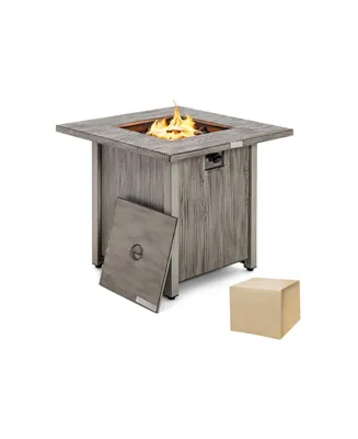 28 Inch 40 000 Btu Square Fire Pit Table with Lid and Lava Rocks-Grey