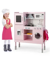 Pretend Play Kitchen for Kids with 16 Pieces Accessories-Pink