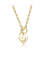 GiGiGirl Teens/Young Adults 14K Gold Plated Cubic Zirconia Moon and Star Heart Charm Necklace