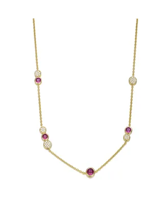 Gigi Girl Kids/Young Teens Sterling Silver 14K Gold Plated Lovely Ruby and Clear Cubic Zirconia Necklace