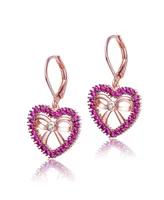 GiGiGirl Kids 18k Rose Gold Plated Hollow Heart Dangle Earrings with Ruby Cubic Zirconia and Infinity Ribbon