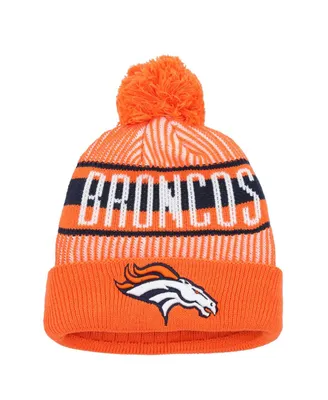 Youth Boys and Girls New Era Orange Denver Broncos Striped Cuffed Knit Hat with Pom