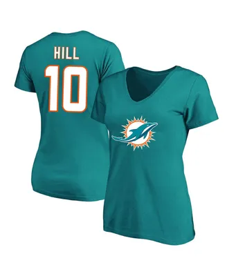 Women's Tyreek Hill Aqua Miami Dolphins Plus Fair Catch Name and Number V-Neck T-shirt