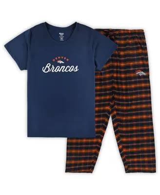 Women's Concepts Sport Navy Denver Broncos Plus Badge T-shirt and Flannel Pants Sleep Set