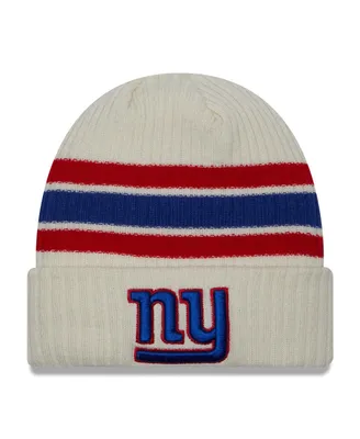 Men's New Era Cream New York Giants Team Stripe Cuffed Knit Hat
