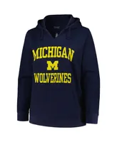 Women's Champion Navy Michigan Wolverines Plus Size Heart & Soul Notch Neck Pullover Hoodie