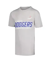 Big Boys Stitches Heather Gray, Royal Distressed Los Angeles Dodgers Three-Pack T-shirt Set