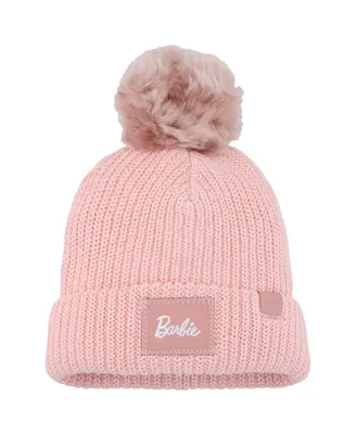 Women's Love Your Melon Pink Barbie Satin Lined Cuffed Knit Hat with Pom