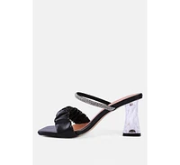 Date look clear heel rhinestone sandals
