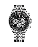 Men's Watch with Japan Chrono Movement, Silver Stainless Steel Case, Green Dial, Black/Rose Bezel beaded bracelet