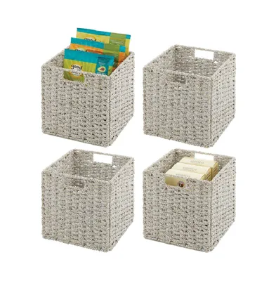 mDesign Seagrass Kitchen Storage Basket with Handles - 4 Pack