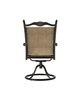 Mondawe Cast Aluminum Outdoor Patio Swivel Dining Chair with Text Ilene Backrest (Set of 2), Brown