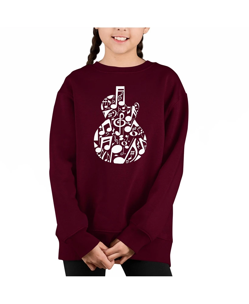 Music Notes Guitar - Big Girl's Word Art Crewneck Sweatshirt