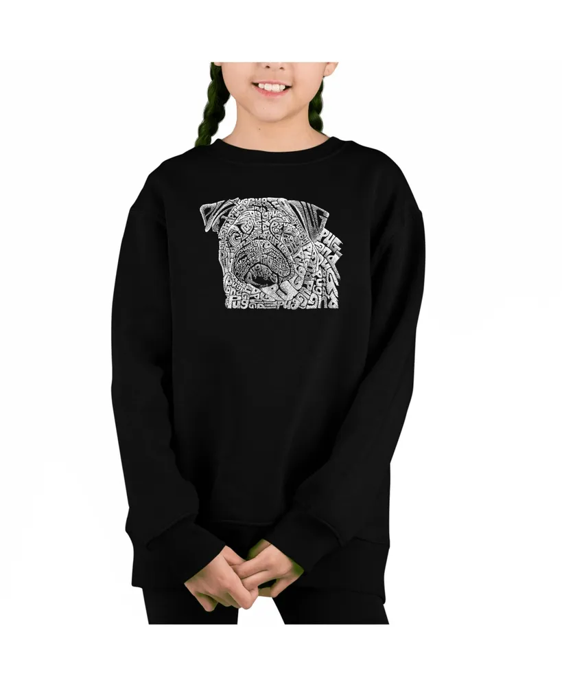 Pug Face - Big Girl's Word Art Crewneck Sweatshirt