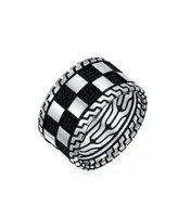 Bling Jewelry Men's Inside Out Two Tone Black Silver Geometric Check Board Squares Chess Ring Band Heavy Solid Silver Wide 12MM