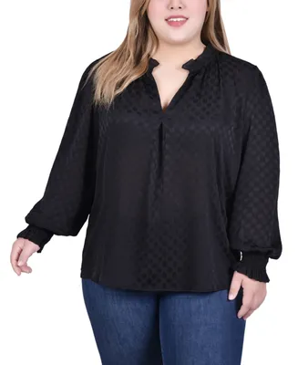 Ny Collection Plus Size Long Sleeve Smocked Cuff Blouse