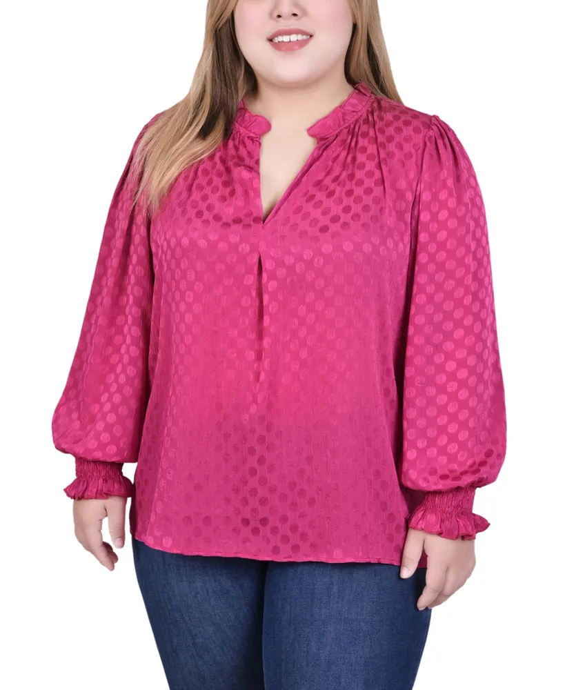 Ny Collection Plus Size Long Sleeve Smocked Cuff Blouse