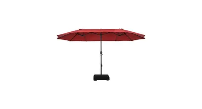 15 Feet Double-Sided Patio Umbrellawith 12-Rib Structure-Wine