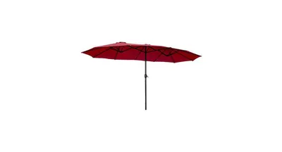 15 ft Double-Sided Outdoor Patio Umbrella with Crank without Base-Dark Red