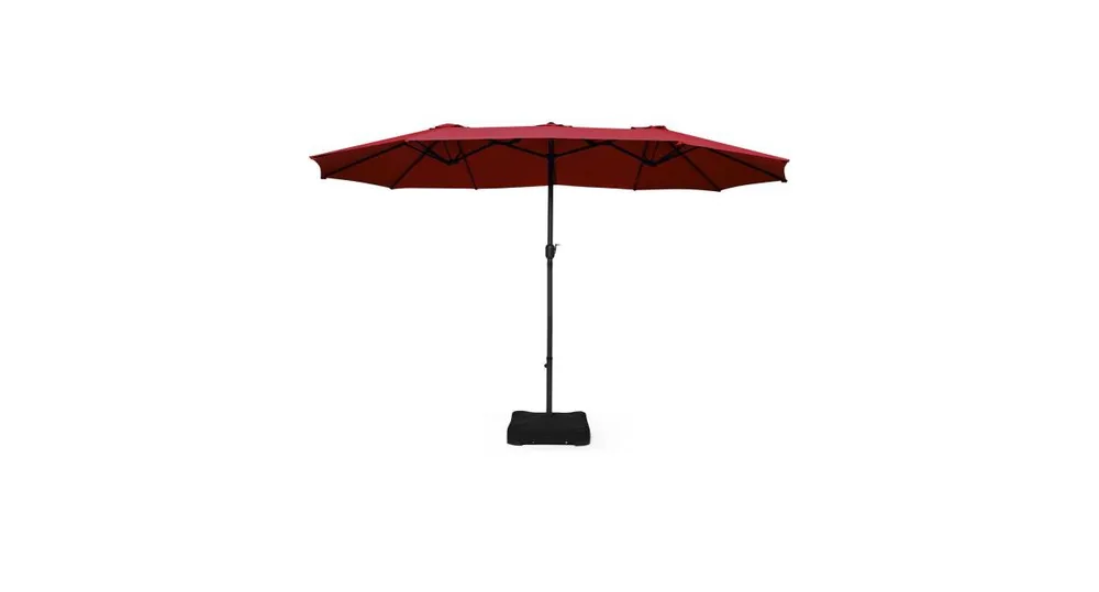 15 ft Extra Large Patio Double Sided Umbrella with Crank and Base-Dark Red