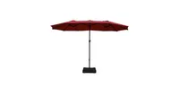 15 ft Extra Large Patio Double Sided Umbrella with Crank and Base-Dark Red