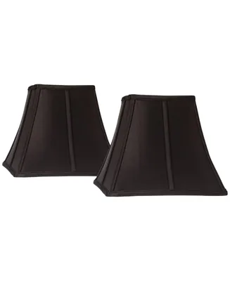 Set of 2 Square Curved Lamp Shades Bavarian Black Small 6" Top x 11" Bottom x 9.75" High Spider with Replacement Harp and Finial Fitting