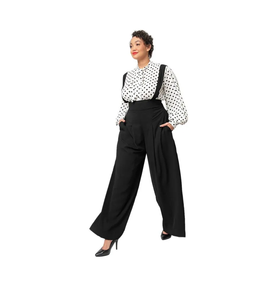 Unique Vintage Plus Size Wide Leg Rochelle Suspender Pants