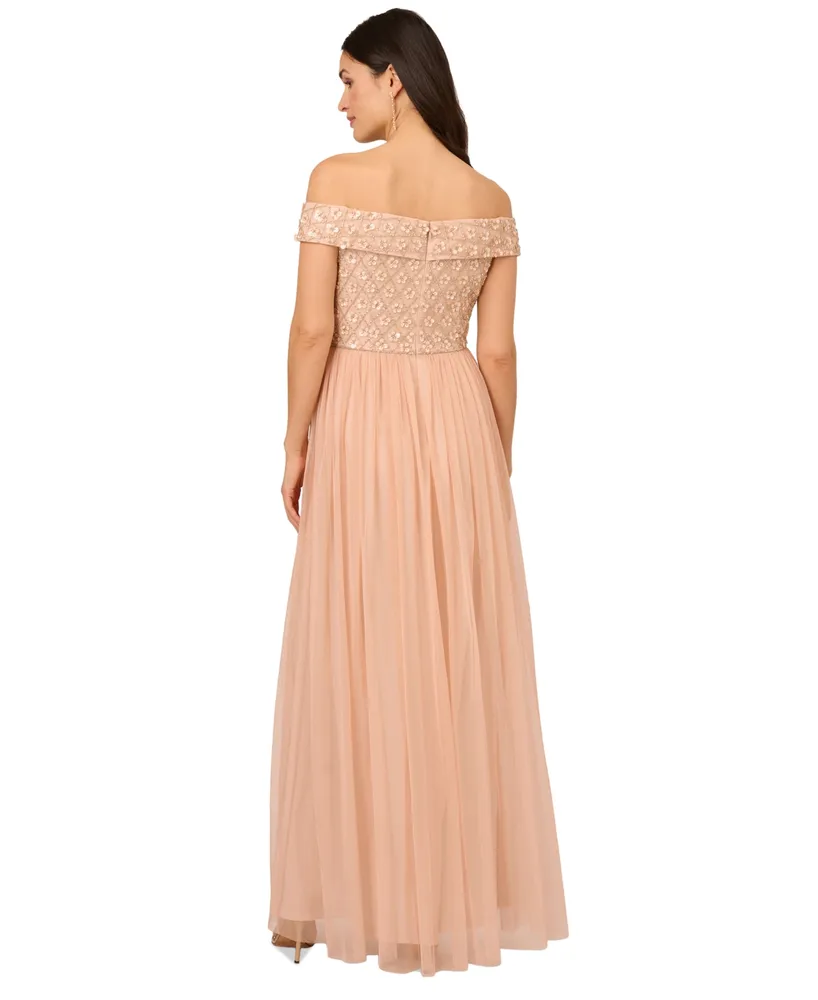 Adrianna Papell Women's Beaded Off-The-Shoulder Gown