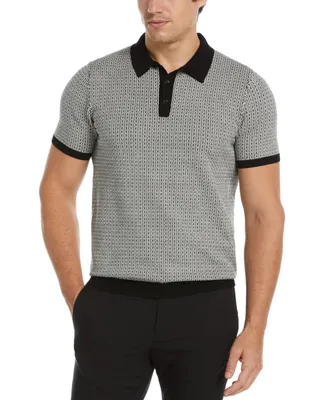 Perry Ellis Men's Tech Jacquard Geo Pattern Short Sleeve Polo Sweater