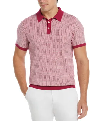 Perry Ellis Men's Tech Jacquard Geo Pattern Short Sleeve Polo Sweater