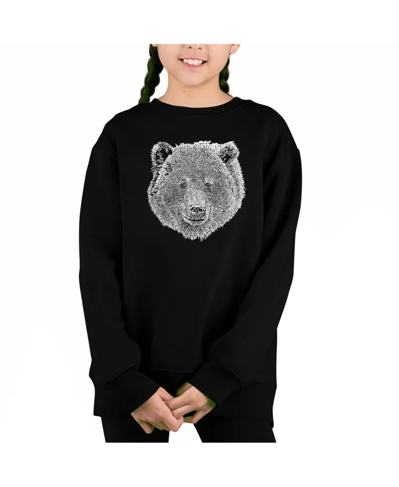 Bear Face - Big Girl's Word Art Crewneck Sweatshirt