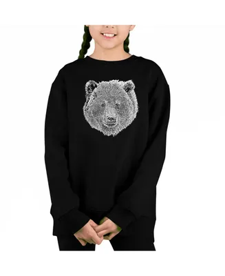 Bear Face - Big Girl's Word Art Crewneck Sweatshirt