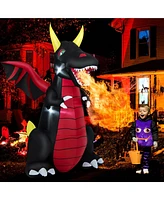 Costway 8 Ft Halloween Inflatable Fire Dragon Giant Blow up Decoration with Led Lights